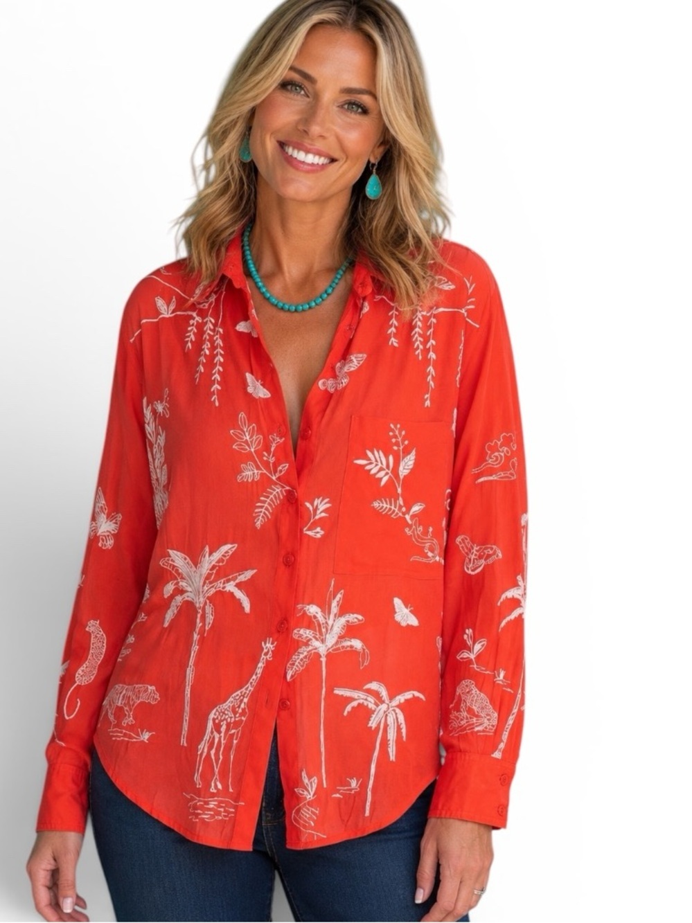 Johnny Was heavily embroidered SARABI BOXY POCKET SHIRT (oversized) NWT